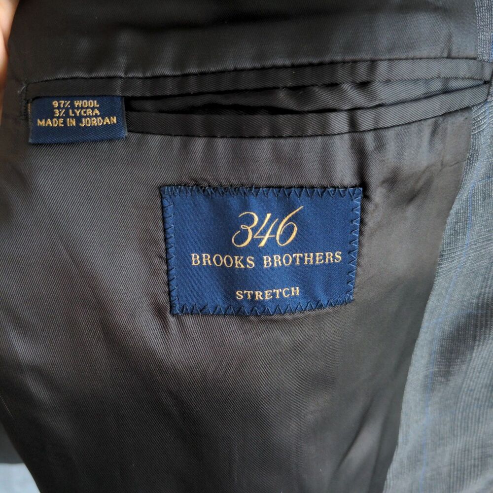 Brooks Brothers 346 Blazer Mens 46R Gray Prince Of Whales Wool Stretch 2 Button - Picture 4 of 11